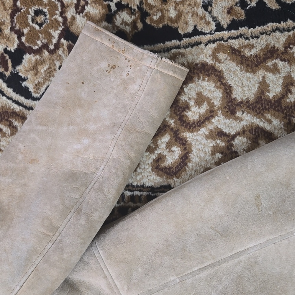 70s Suede Jacket Leather Coat Mouton Shearling Lining 1970 Retro Boho Hippie - Picture 14 of 17